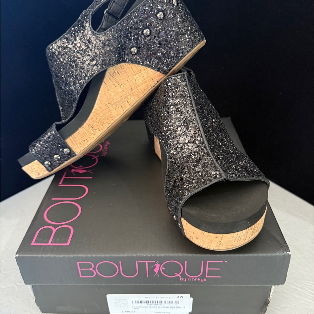 Boutique by Corkys Black Glitter Platform Shoes 10